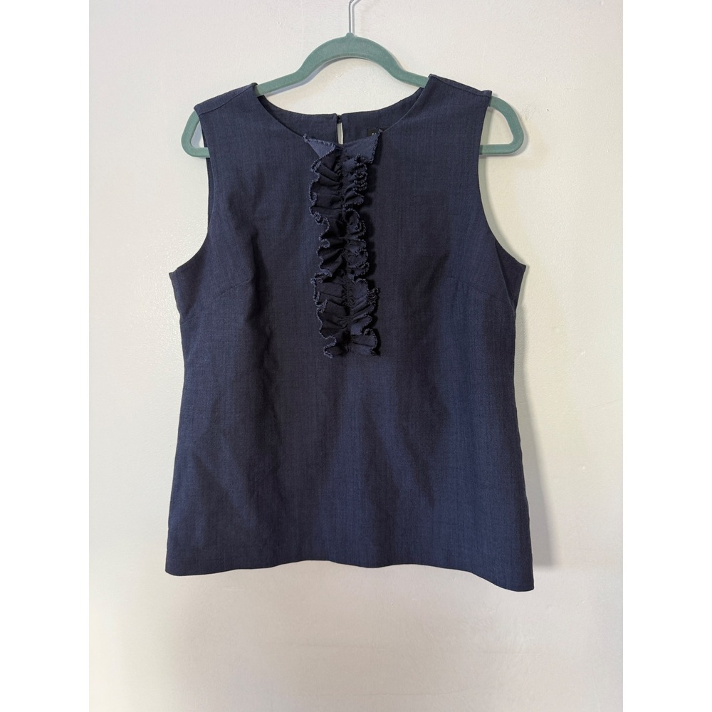 Vintage Y2K Banana Republic Sleeveless Ruffle Front Top Navy Blue Size 14